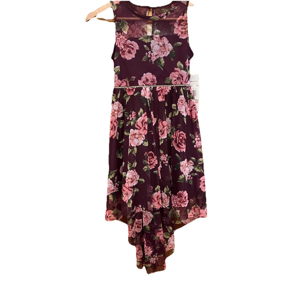 Rare Editions Girls Pink Floral Hi-Low Fit & Flare Dress Size 12 Sleeveless